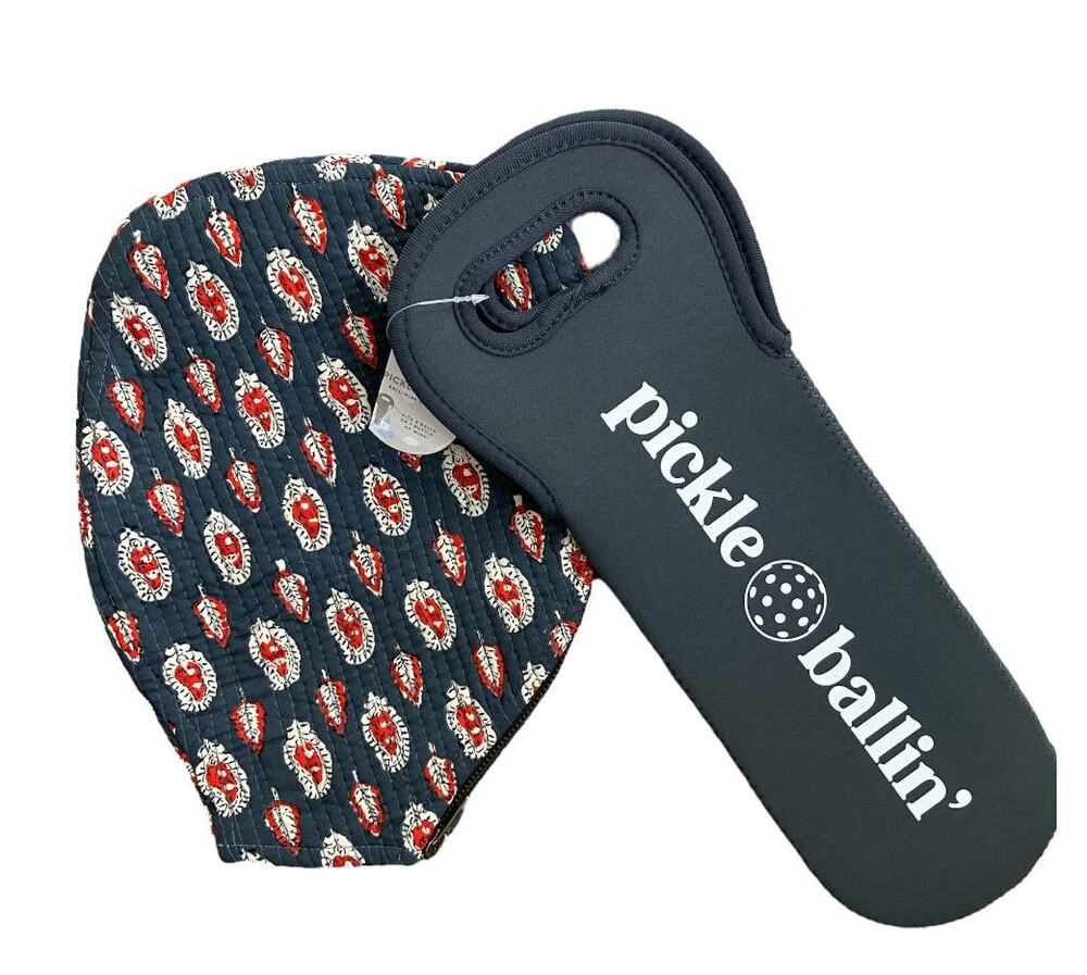 New Set of Pickleball Racket Paisley Quilted Cover & Ball Carrying Case